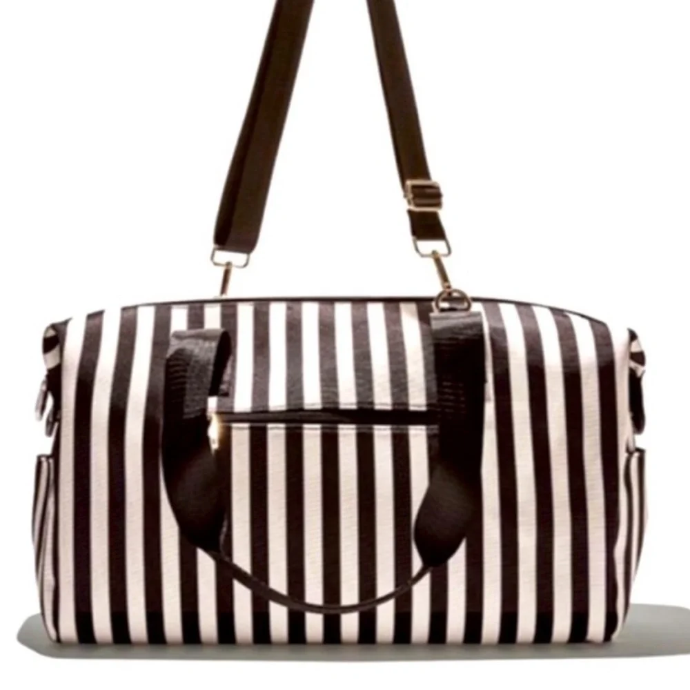 Alice + Olivia Positano Black White Striped Women's Duffle Bag - Picture 2 of 11